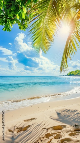 Exotic Sunshine Beach. Paradise island place in ocean