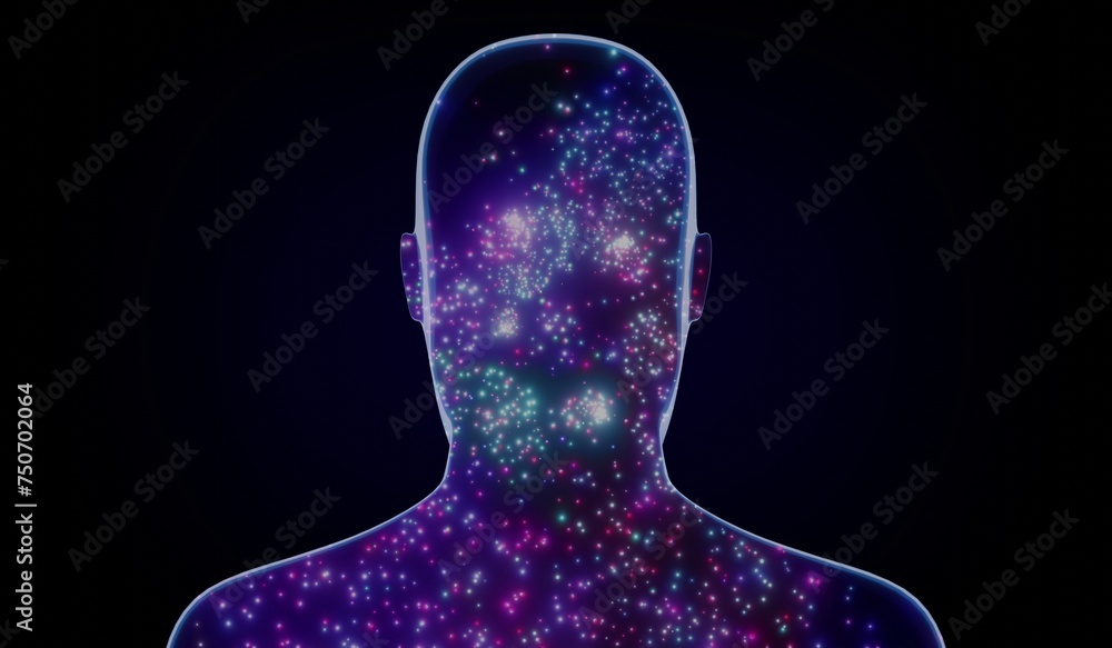 Geometrical man face with stars texture - 3D illustration Geometrical man face with stars texture - 3D illustration