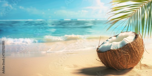 Coconut drink on a beautiful ocean beach.