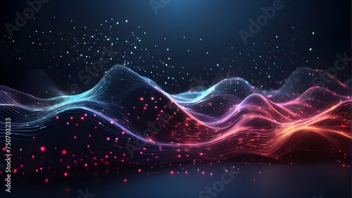 Abstract background design for waving particle technology, Background of large data and technology, abstract wave flowing dots flow particles.