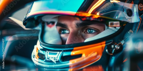 Formula One driver in closeup wearing helmet