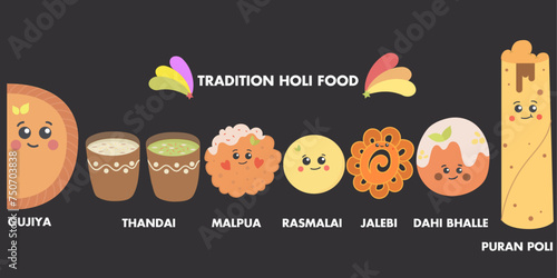 Traditional holi festival food cartoon, icon,avatar, vector isolated,sweets of holi,festival food 