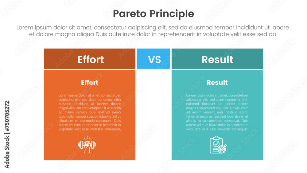 pareto principle comparison or versus concept for infographic template banner with box table with fullcolor background block with two point list information