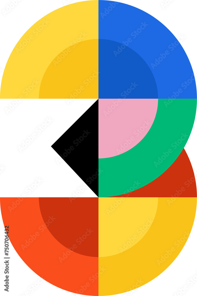 Colorful Geometric Digit 3