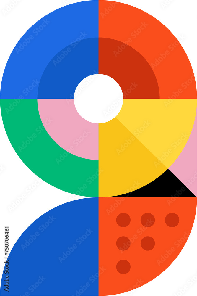 Colorful Geometric Digit 9 Colorful Geometric Digit 9