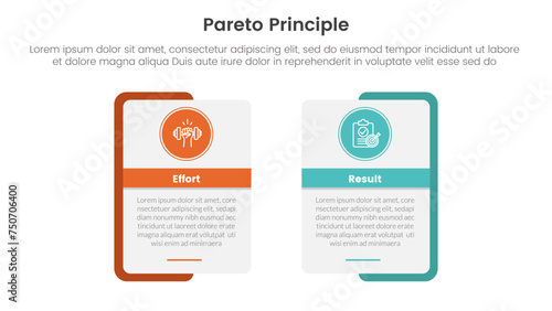pareto principle comparison or versus concept for infographic template banner with rectangle shape bold outline and circle badge with two point list information