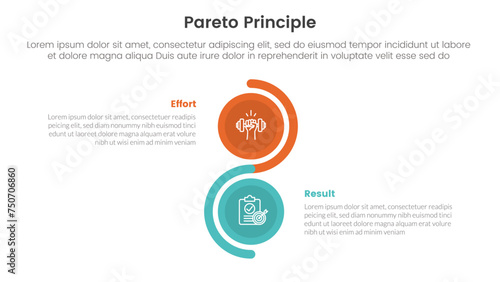 pareto principle comparison or versus concept for infographic template banner with vertical circle stack wave with two point list information