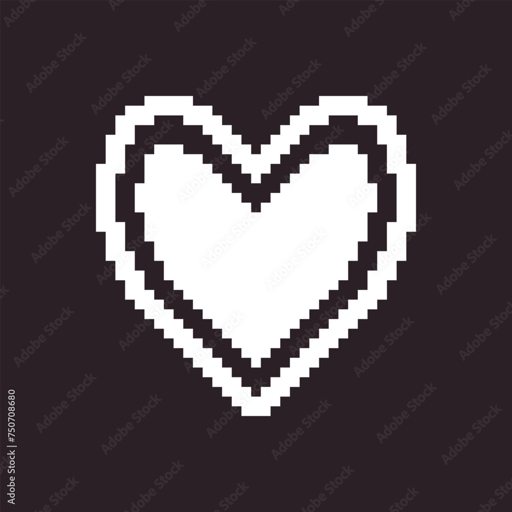 black and white simple flat 1bit pixel art abstract heart in heart icon