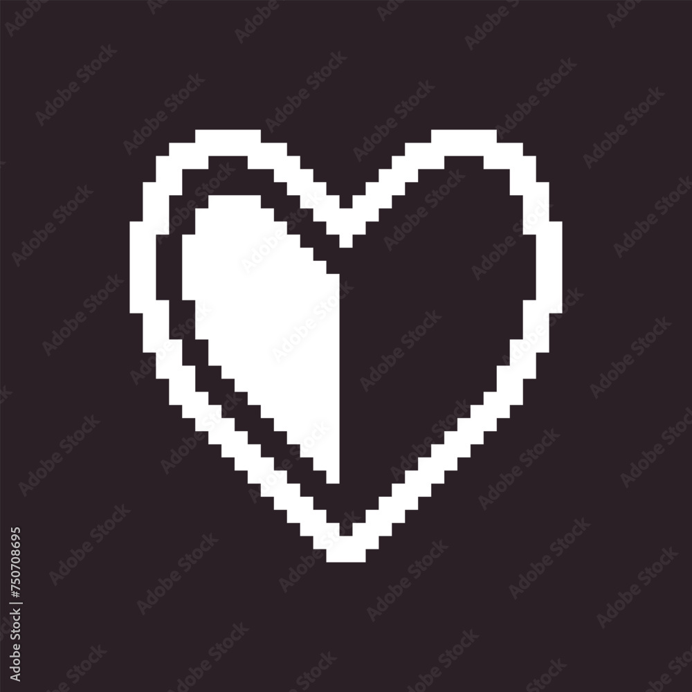 black and white simple flat 1bit pixel art abstract heart half filled inside icon black and white simple flat 1bit pixel art abstract heart half filled inside icon