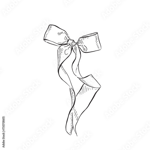 A line drawn illustration of a bow in black and white, shaded with lines.