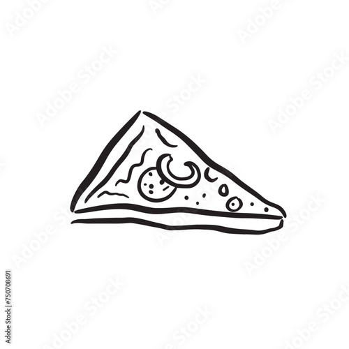 A line drawn pizza slice in a simple doodle style. 