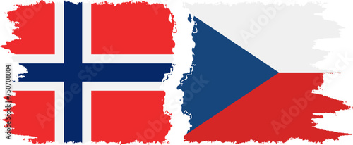 Czech and Norwegian grunge flags connection vector