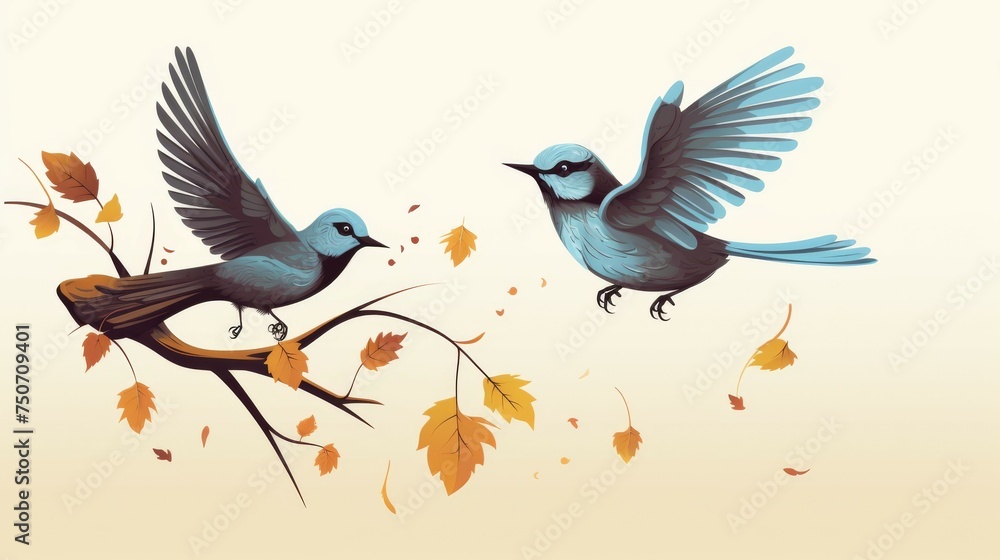Fototapeta premium Birds Perched on Tree Branch