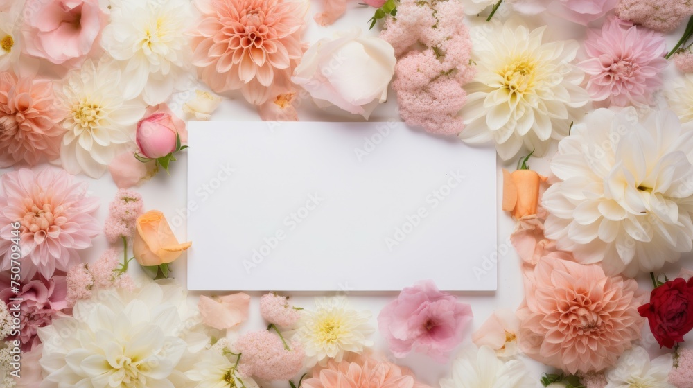 White Sheet of Paper Surrounded by Pink and White Flowers White Sheet of Paper Surrounded by Pink and White Flowers