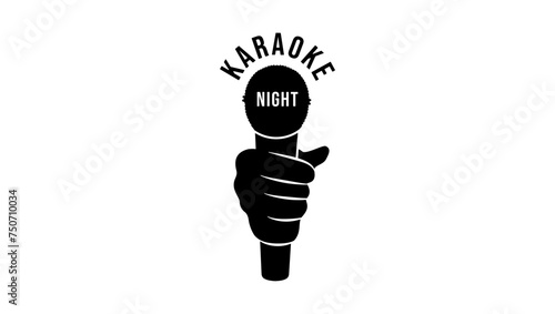 Karaoke night emblem, Microphone in hand, black isolated silhouette