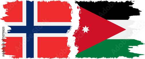 Jordan and Norwegian grunge flags connection vector