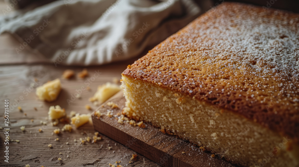 Homemade yellow sponge cake slice. Homemade yellow sponge cake slice.