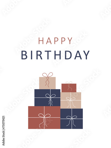 Happy Birthday gifts on white background, card
