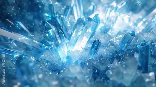 Sparkling kaleidoscope of icy blue crystal shards, glowing with inner light and geometric beauty © PRI