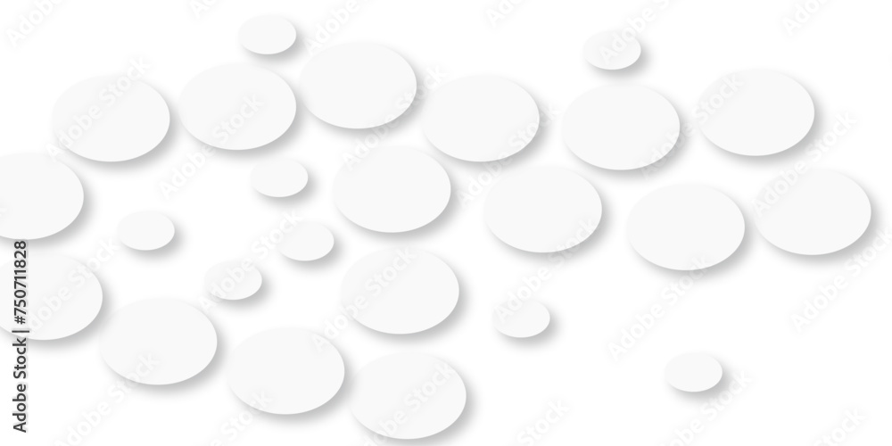 Abstract geometric texture of white paper circles in shining light with soft shadows as mess pattern, border, copy space, top You can use for add, poster, design artwork, template, banner, wallpaper. 