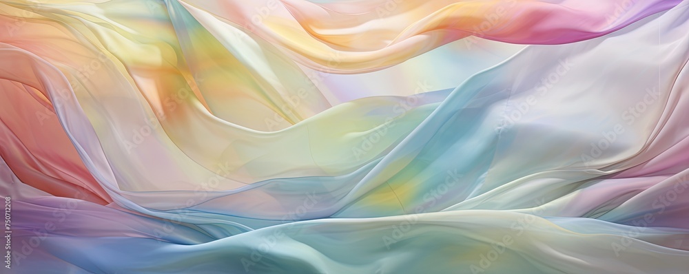 Fototapeta premium Abstract pastel blowing silk fabric. Gusting delicate scarves. Iridescent curtains billowing in the wind.