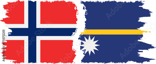 Nauru and Norwegian grunge flags connection vector