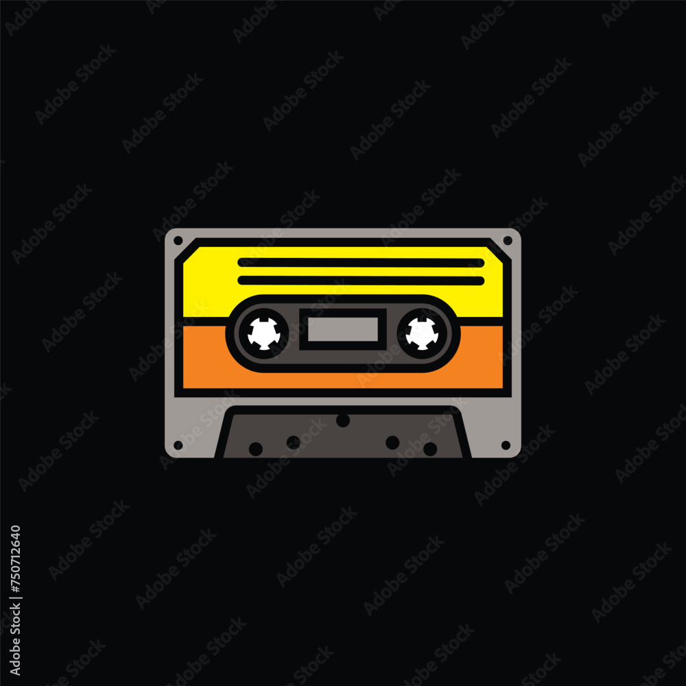 Original vector illustration. The contour icon of a retro audio cassette.