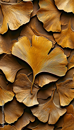 Ginkgo Biloba Leaf Fossil Pattern on Earthy Texture