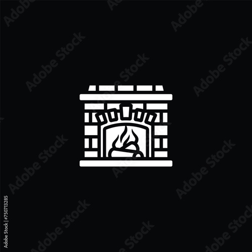 Original vector illustration. The icon is a stone fireplace with firewood and a bonfire.