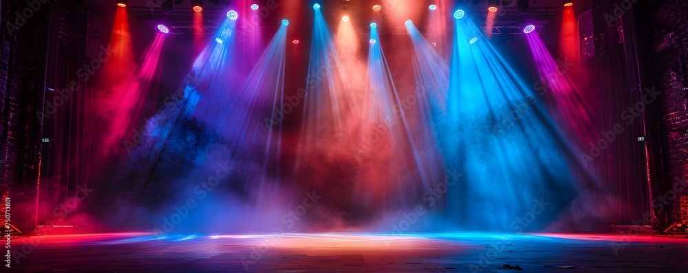 Stage Set for a Captivating Performance: Anticipation and Vibrant Lights for Diverse Performers. Concept Stage Design, Performance Art, Diversity, Lighting, Entertaining Show