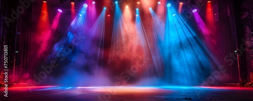 Stage Set for a Captivating Performance: Anticipation and Vibrant Lights for Diverse Performers. Concept Stage Design, Performance Art, Diversity, Lighting, Entertaining Show