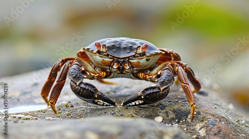 Close up photo of crab on a river rock © Instacraft.Studio