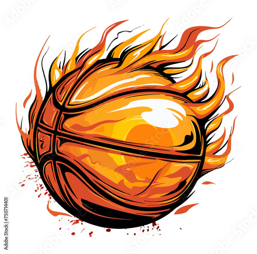 basketball on fire Vector illustration flaming basketball.
