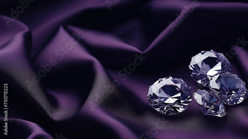 Luxurious dark purple velvet fabric, sparkling amethysts and diamonds background