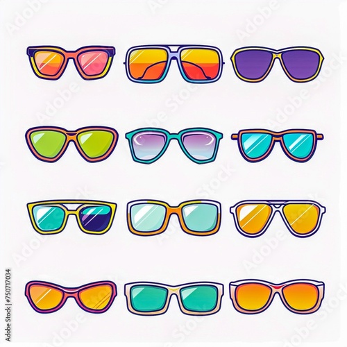 Set of vector illustrations of sunglasses on white background. Generative AI. © Aga Bak