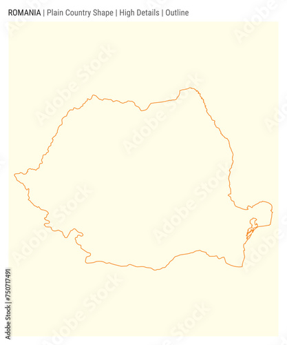 Romania plain country map. High Details. Outline style. Shape of Romania. Vector illustration.