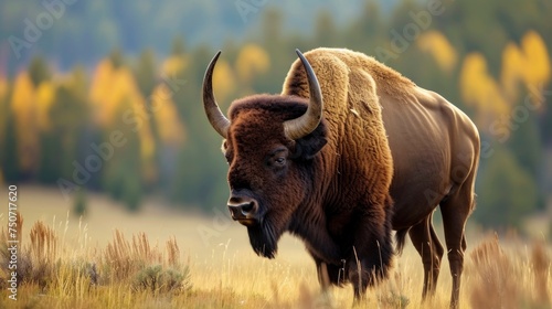 Bison standing in the expanse of savanna © Instacraft.Studio
