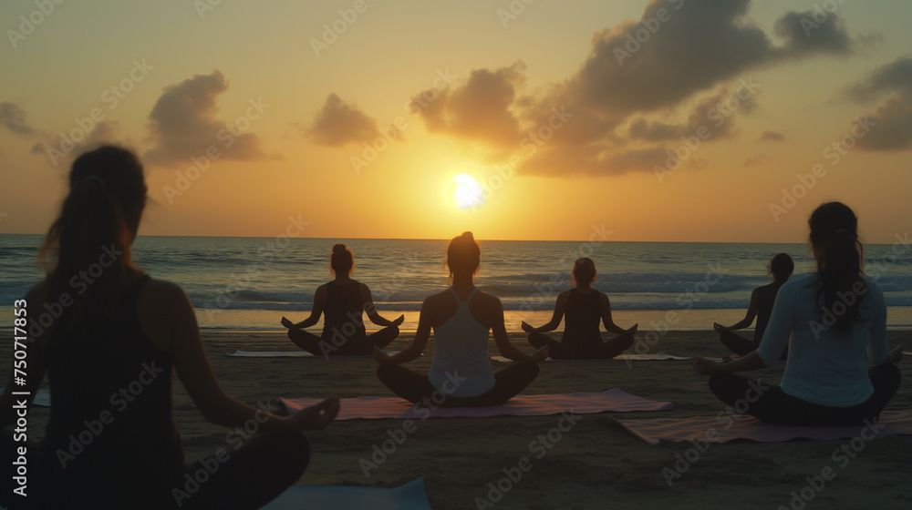 Sunset Beach Yoga Session: Group Meditation by the Sea