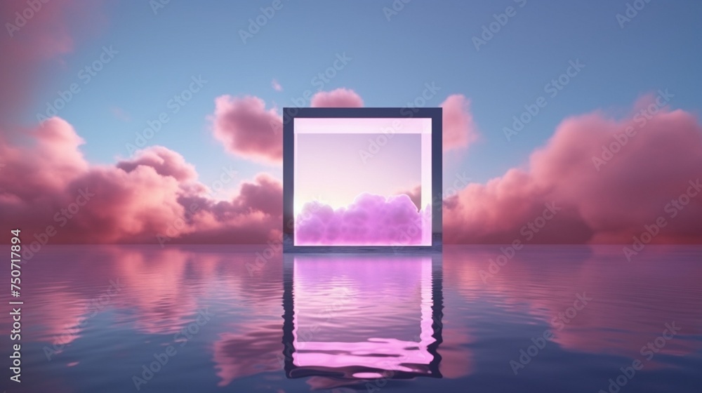 abstract background with pink cloud levitates inside glowing square ...