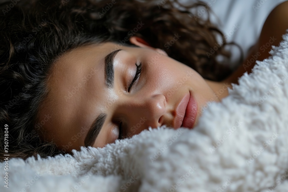 A person getting a good night's sleep, promoting the importance of rest for both physical and mental well-being A person getting a good night's sleep, promoting the importance of rest for both physical and mental well-being