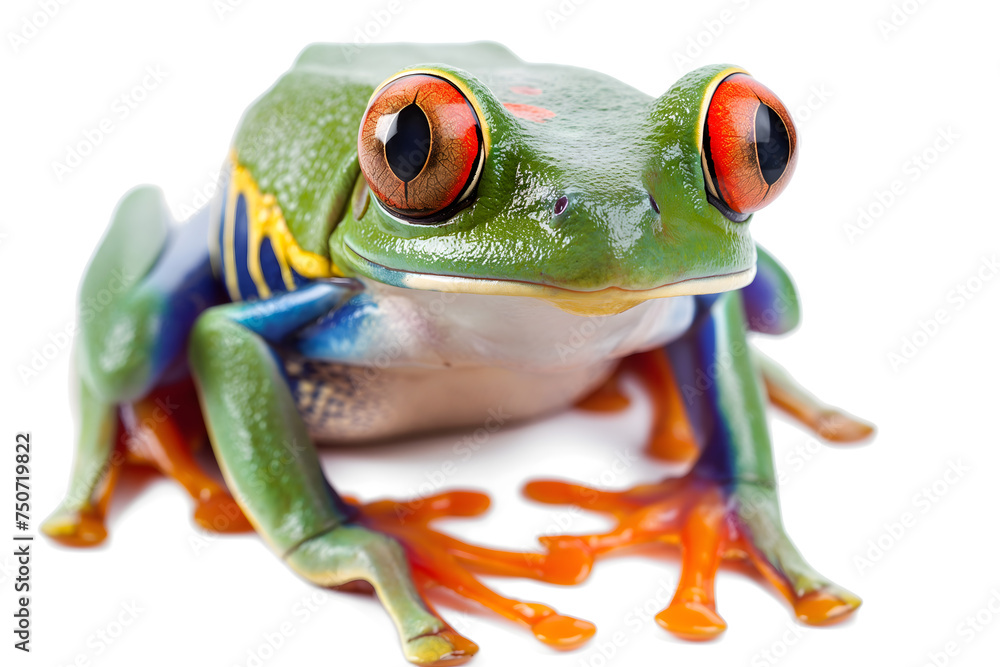 Striking Portrait of a Red-Eyed Tree Frog Displaying Vibrant Colors - obrazy, fototapety, plakaty 