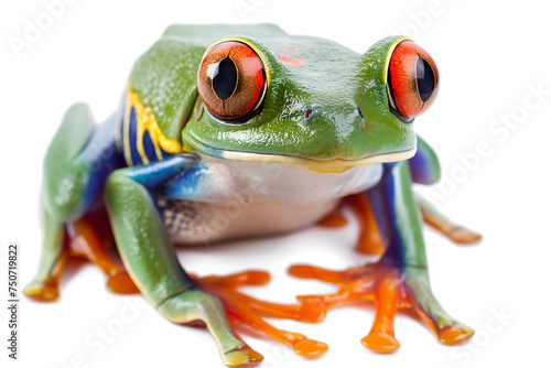 Striking Portrait of a Red-Eyed Tree Frog Displaying Vibrant Colors photo
