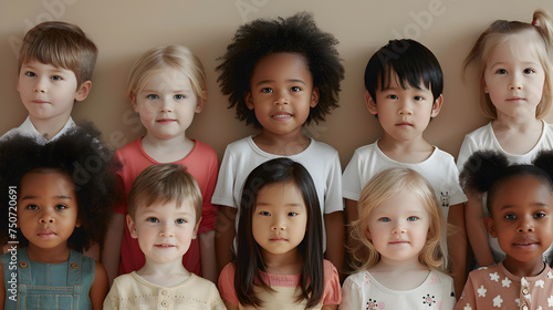 A diverse group of children multi-ethnic  boy and girl portrait.