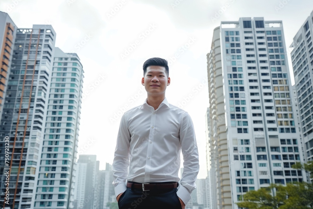 a portrait of success business man standing against on cityscape and building a portrait of success business man standing against on cityscape and building
