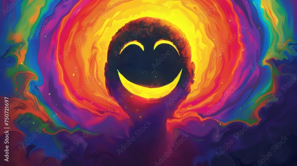 Fototapeta premium Vibrant Smiley Face with Psychedelic Colors