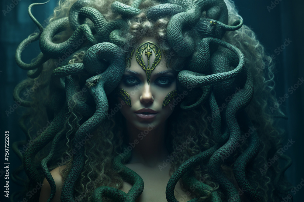 Generative AI image of fantasy animal female monster amphibian in dark misty forest Generative AI image of fantasy animal female monster amphibian in dark misty forest