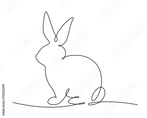 Easter bunny in single continuous one line style. Hand drawn cute silhouette rabbit vector illustration. Design for greeting card, label, poster © Nataliia