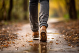 Generative AI cropped photo of person going on a trail walking through forest or park