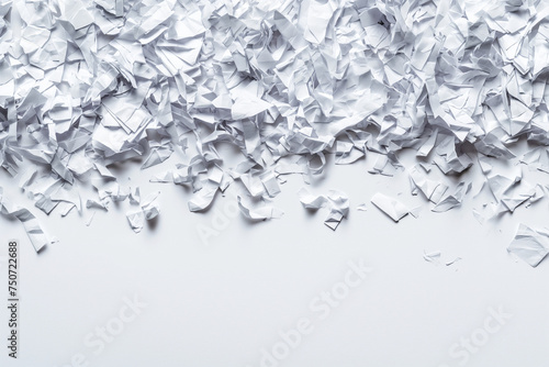 shredded documents on white background with copy space