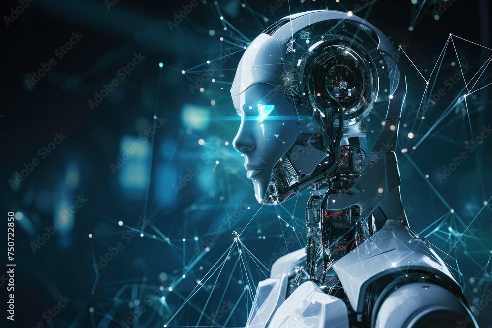 Robot AI with future technology background. Robot AI with future technology background.